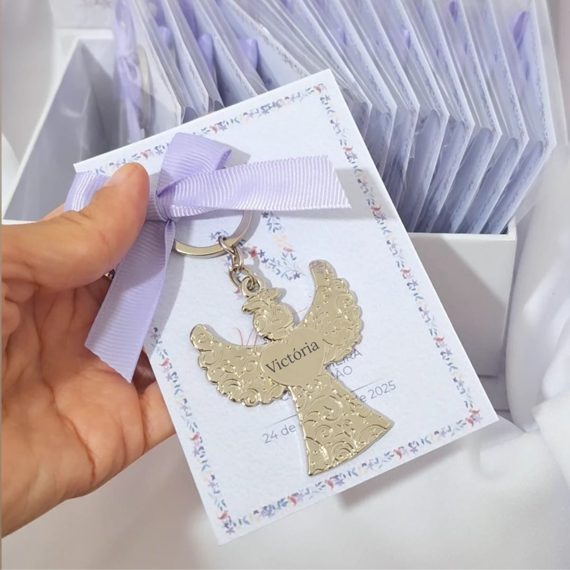 Lembrancinhas de Batizado e 1ª Eucaristia - Chaveiro Anjo METAL